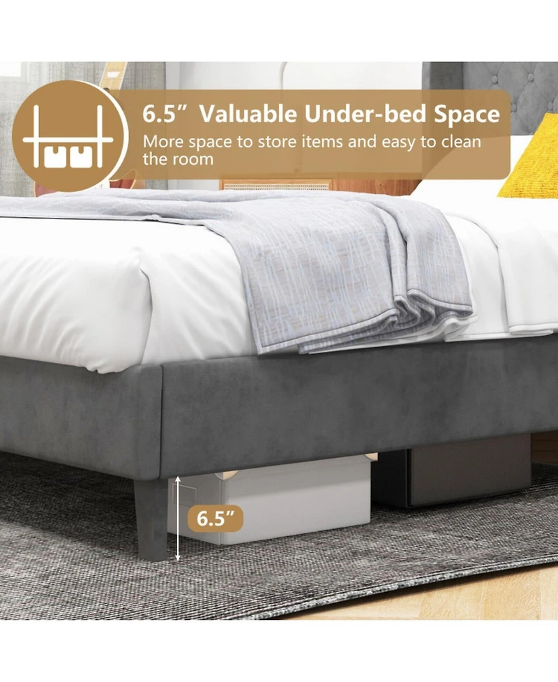 Gouun Full Velvet Upholstered Bed Frame with Tufted Headboard