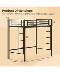 Gouun Steel Twin Loft Bed with Dual Ladders and Full-Length Guardrail