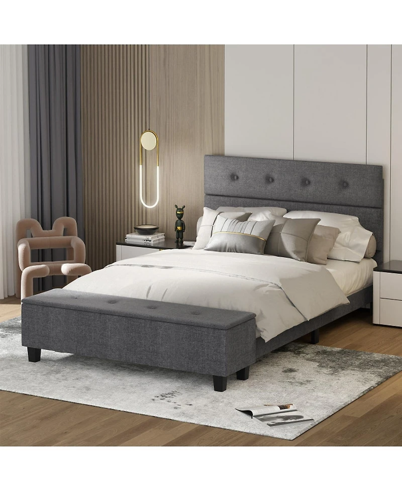 Gouun Full Upholstered Platform Bed Frame with Ottoman Storage and Tufted Headboard