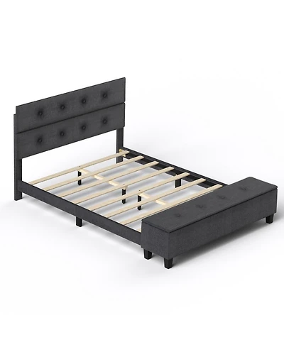Gouun Full Upholstered Platform Bed Frame with Ottoman Storage and Tufted Headboard