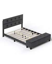 Gouun Full Upholstered Platform Bed Frame with Ottoman Storage and Tufted Headboard