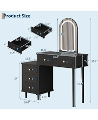 Homfan Makeup Vanity Desk with Mirror and Lights, Modern Table 2 Drawers Adjustable 3-Drawer Cabinet, Wood Dressing for Bedroom