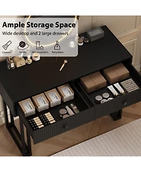 Homfan Modern Makeup Vanity Desk with Mirror and Led Lights - 3 Lighting Modes, Adjustable Brightness, 2 Storage Drawers, Sturdy Bedroom Furniture