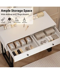 Homfan Modern Makeup Vanity Desk with Mirror and Led Lights - 3 Lighting Modes, Adjustable Brightness, 2 Storage Drawers, Sturdy Bedroom Furniture