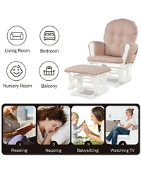 Gouun 29.5 x 28.5 in. Wood Glider with Ottoman, Storage Pocket and Detachable Cushion