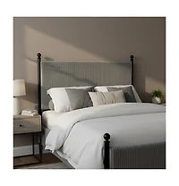 Homfan Modern Corduroy Upholstered Bed Frame with Vertical Striped Headboard, Wooden Slats, Metal Legs