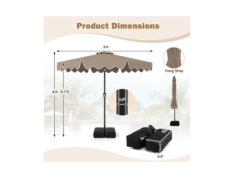 Slickblue Outdoor Patio Umbrella with Stable Weighted Base and Sandbag Anchors