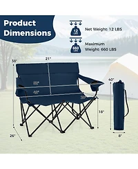 Sugift Double Camping Chair Two Person Folding Loveseat with Cup Holders