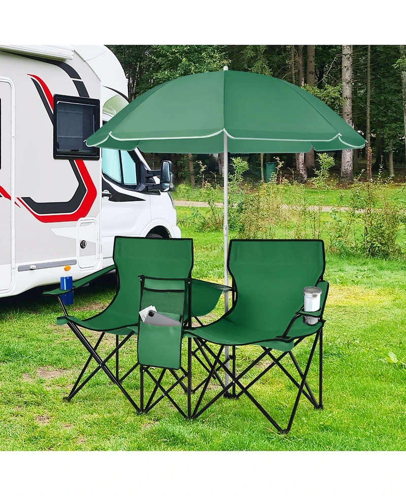 Sugift Portable Folding Picnic Double Chair with Removable Umbrella