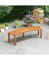 Sugift Outdoor Curved Acacia Wood Fire Pit Bench with Slatted Seat