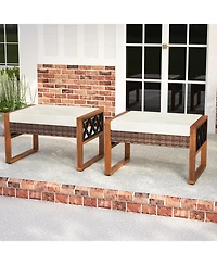 Sugift Pe Rattan Wicker Ottomans Set of Two with Removable Cushions