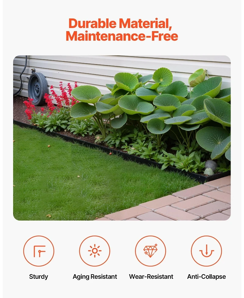 Sugift Landscape Edging Border, 10Pcs 6 ft x 1.6 inches, Plastic Garden Edging with 60 Spikes