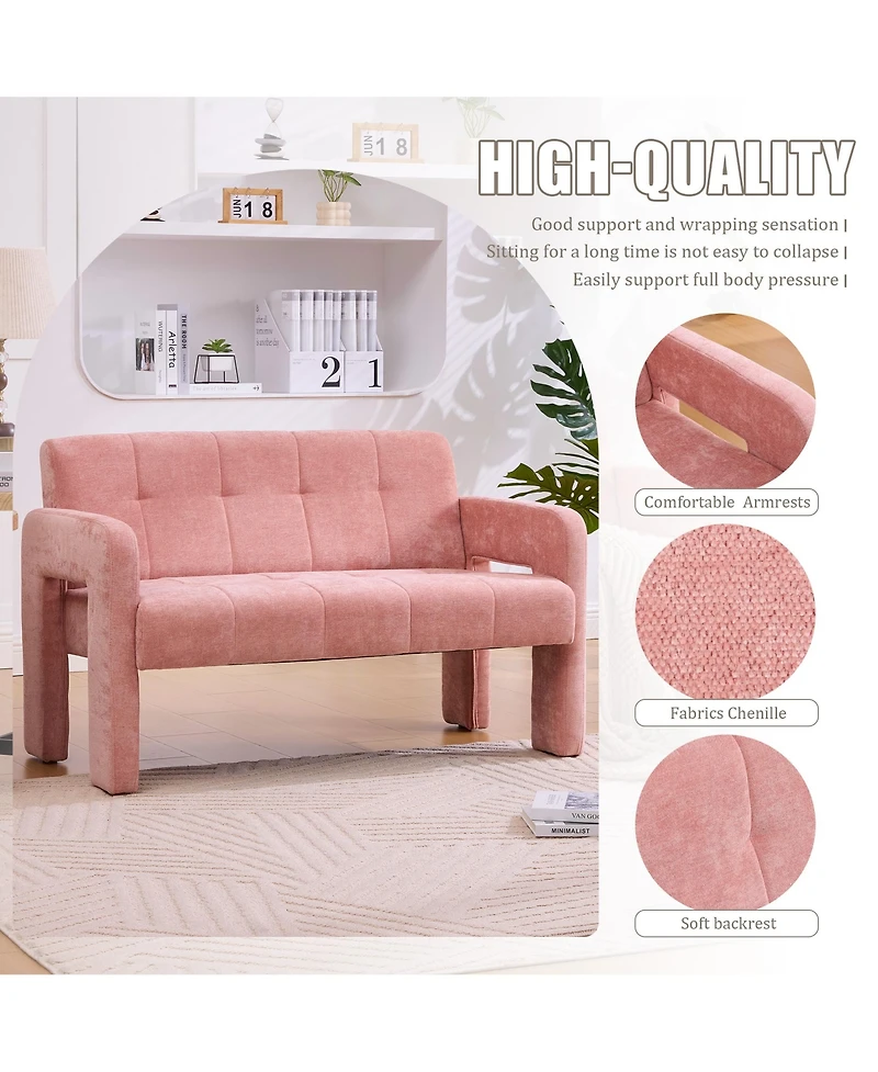 Rainsken 47 Inch Compact Loveseat Sofa, Chenille Fabric 2 Seater Couch with Deep Cushion and Dual Armrests, Upholstered Small Sofa for Living Room