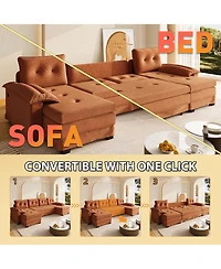 Rainsken 109.5" Convertible U-Shaped Sofa, Oversized Modular Sectional Sleeper with Pull Out Bed, Removable Armrests and Usb Ports for Living Room