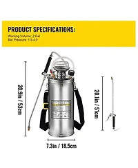 Sugift 2Gal Stainless Steel Sprayer, 20" Wand, Adjustable Nozzle for Gardening