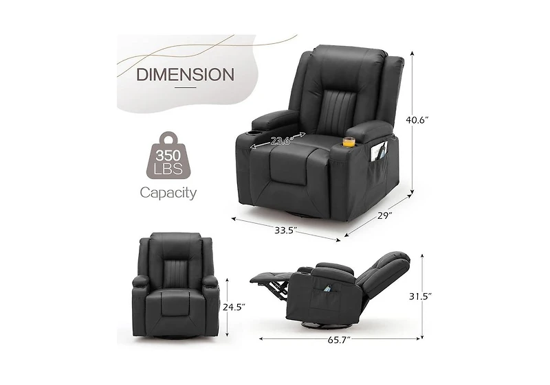Aecojoy Massage Recliner Manual Chair with Heating & 360° Swivel Rocking Function