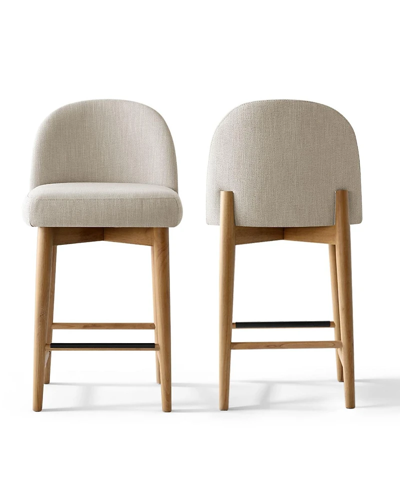 Maison Boucle Upholstered Linen Counter Stools Set of 2 for Kitchen Island