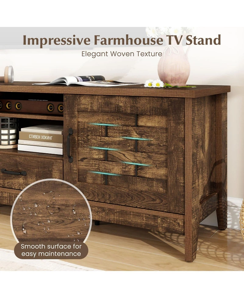 Gouun 59 in Farmhouse Tv Stand with Woven Accent Doors and Adjustable Shelves