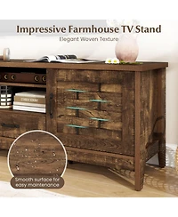 Gouun 59 in Farmhouse Tv Stand with Woven Accent Doors and Adjustable Shelves
