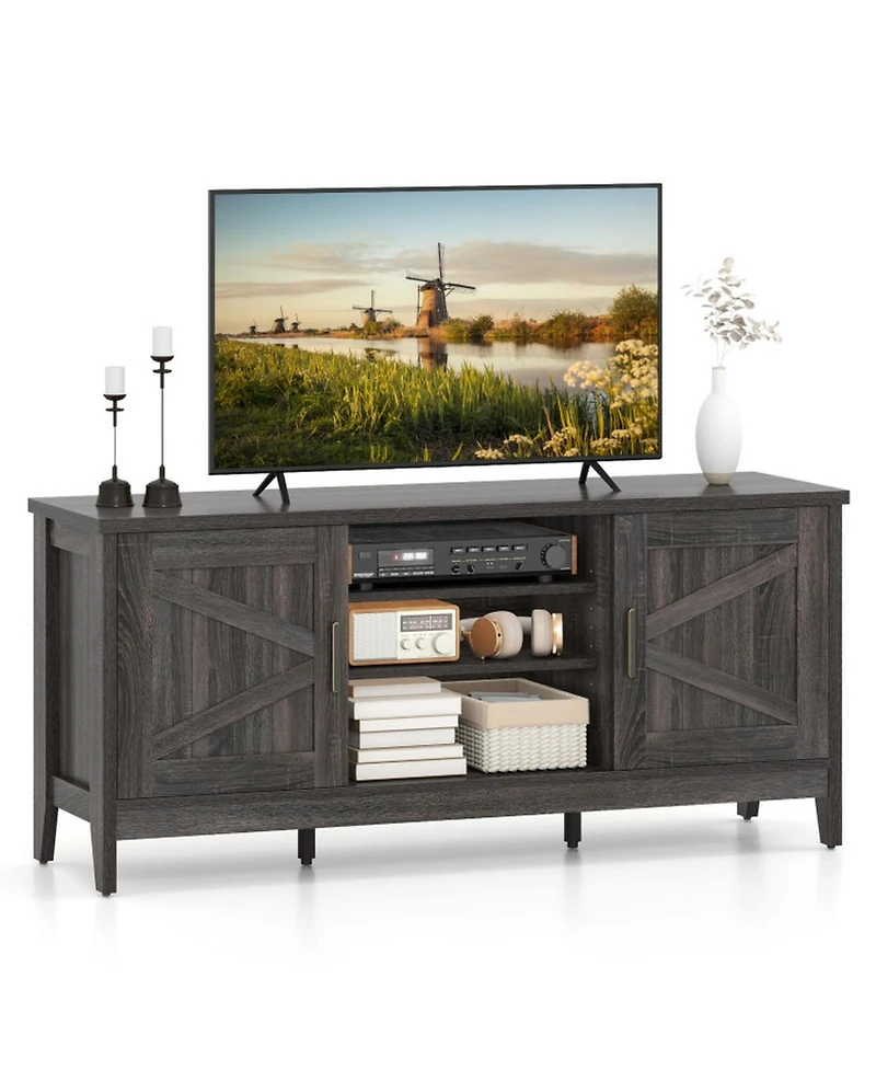 Gouun 54 in Farmhouse Entertainment Center with Barn Doors and Adjustable Shelving