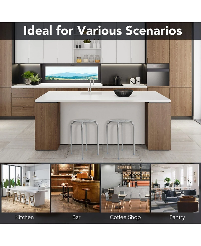 Gouun Stackable Round Metal Stools Set of 6 with Daisy Cutout Design