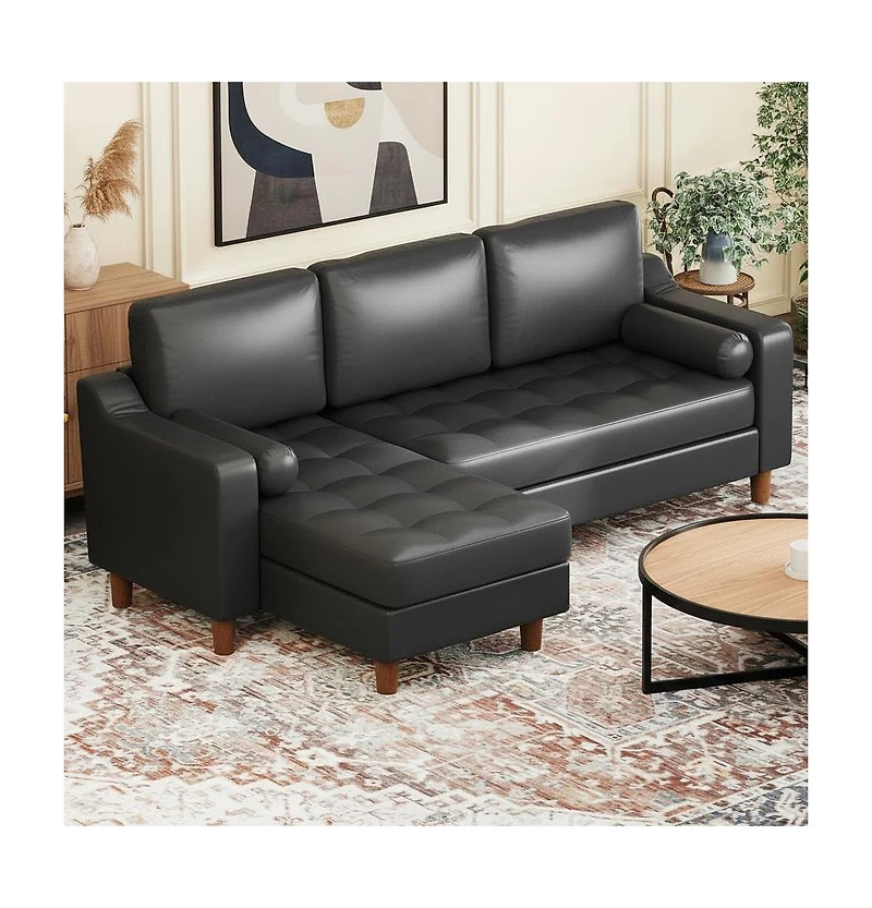 gaomon L-shape sectional sofa with convertible chaise, deep seat design, modern mid-century style, comfy 3-seat leather couch for living rooms.