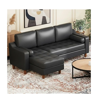 gaomon L-shape sectional sofa with convertible chaise, deep seat design, modern mid-century style, comfy 3-seat leather couch for living rooms.