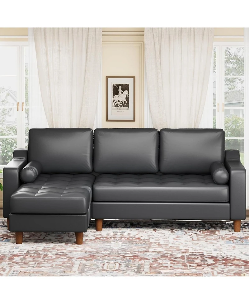 gaomon L-shape sectional sofa with convertible chaise, deep seat design, modern mid-century style, comfy 3-seat leather couch for living rooms.
