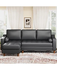 gaomon L-shape sectional sofa with convertible chaise, deep seat design, modern mid-century style, comfy 3-seat leather couch for living rooms.