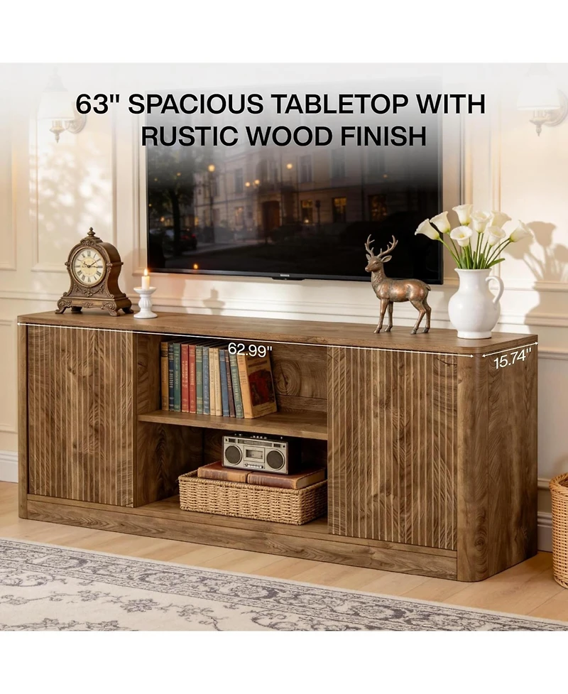 Tribesigns Tv Stand, Farmhouse Entertainment Center for TVs, Fluted Media Console with Open Storage and Side Cabinets