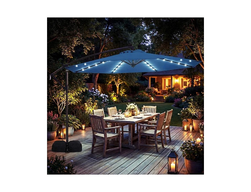 Slickblue Outdoor Cantilever Patio Umbrella with Solar Led Lights, Hanging Design