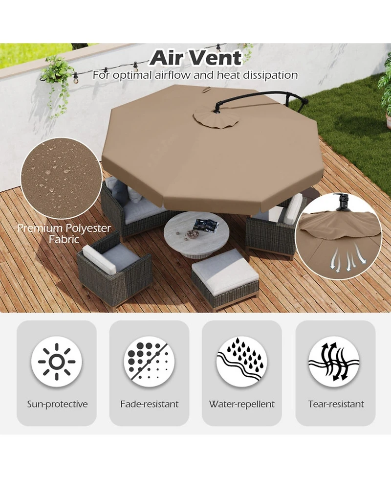 Gouun 10 ft Offset Patio Umbrella with Zippered Cover Tilt Adjustment and Ruffled Trim