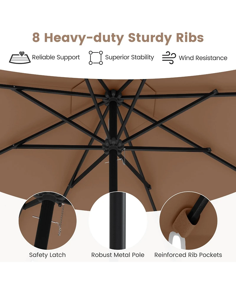 Sugift 9.3 ft Solar Patio Umbrella with Led Lights and Vented Top