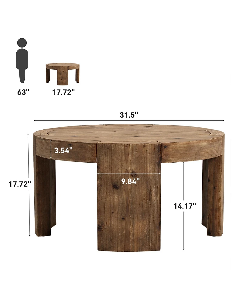 Tribesigns Solid Wood Round Coffee Table, 31.5-Inch Farmhouse Circle Center Cocktail Tea Table