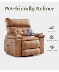 gaomon Swivel Rocking Recliner Chair, Oversized Pu Leather Reclining Nursery Rockers with Heat and Massage, Rocker Chair Pull Handle