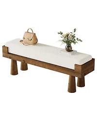 Tribesigns 47.24'' Entryway Bench, End of Bed Bench with Berber Fleece Cushion, Wooden Shoe Bench