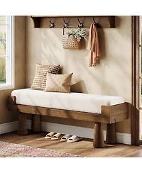 Tribesigns 47.24'' Entryway Bench, End of Bed Bench with Berber Fleece Cushion, Wooden Shoe Bench