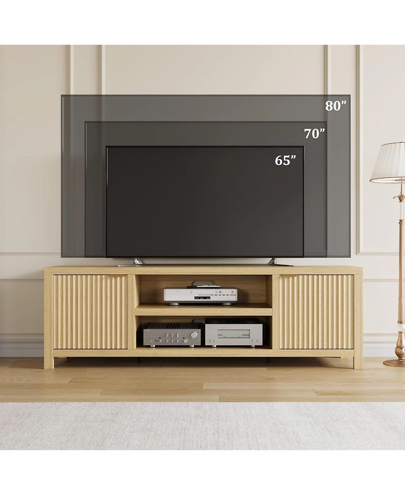 gaomon Fluted Tv Stand for 75plus Inch, Modern Entertainment Center with 2-Tier Storage & Adjustable Shelves, Media Console Cabinet