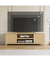 gaomon Fluted Tv Stand for 75plus Inch, Modern Entertainment Center with 2-Tier Storage & Adjustable Shelves, Media Console Cabinet