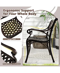 Gouun Set of 2 Cast Aluminum Outdoor Dining Chairs with Armrests and Flower Pattern