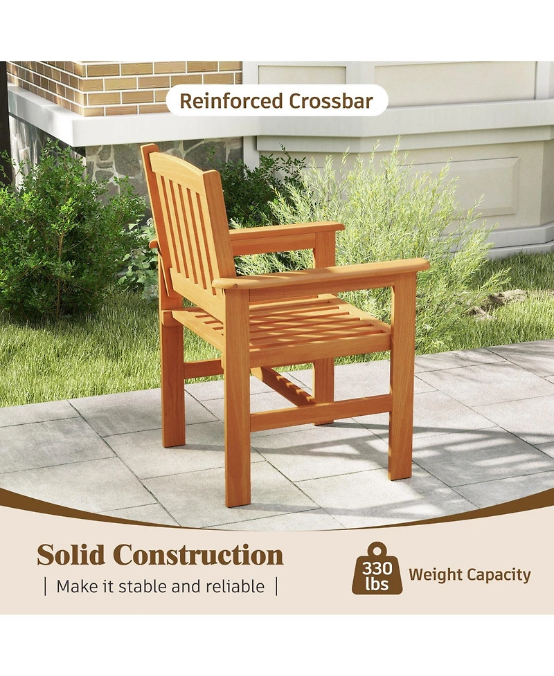 Gouun Set of 2 Solid Wood Patio Chairs with Inclined Backrests and Armrests