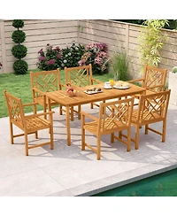 Gouun Set of 2 Acacia Wood Outdoor Dining Chairs with Cross-Pattern Backrest