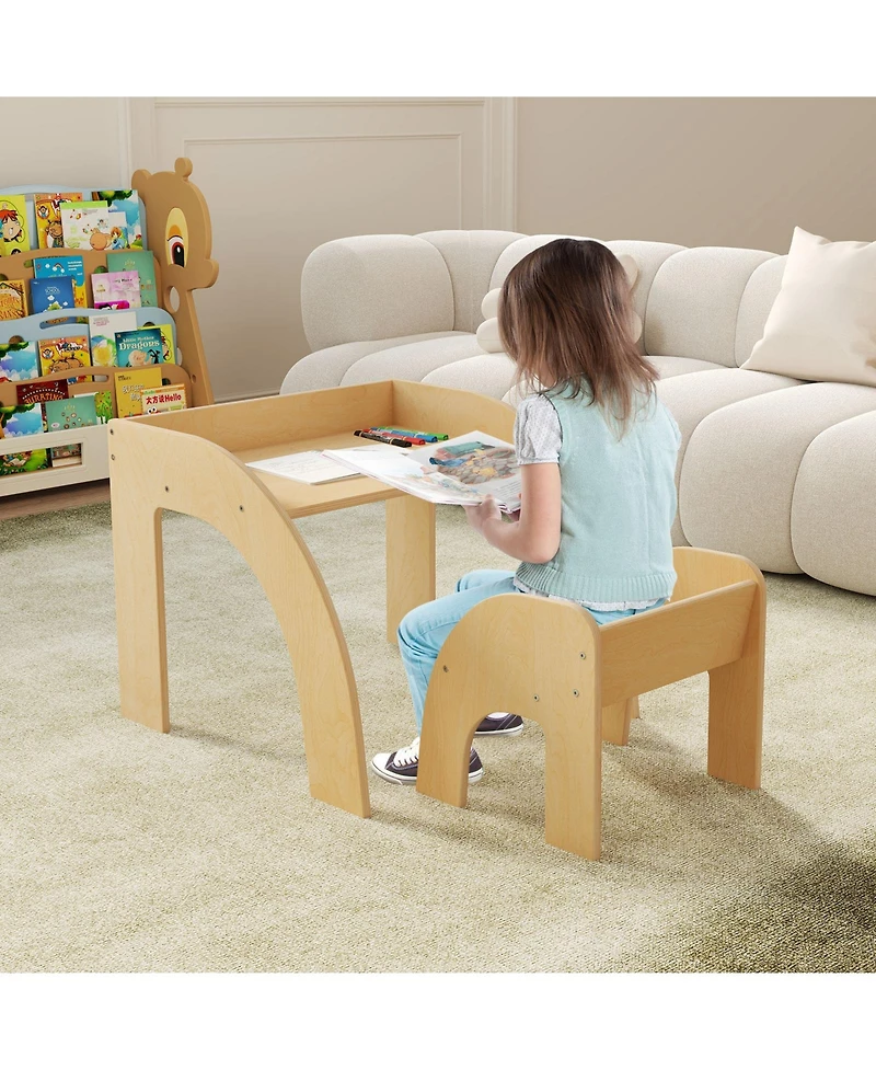 Gouun Kids Table and Chair Set with Wide Tabletop and Curved Edges