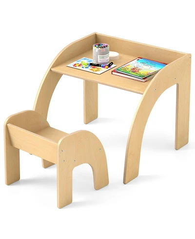Gouun Kids Table and Chair Set with Wide Tabletop and Curved Edges