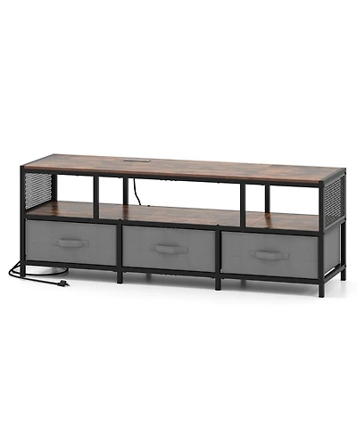 Gouun Industrial 55-Inch Tv Stand with Power Outlets and Fabric Drawers
