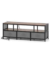 Gouun Industrial 55-Inch Tv Stand with Power Outlets and Fabric Drawers