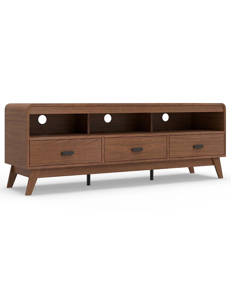 Gouun Mid-Century 59.5-Inch Tv Stand with Three Drawers and Open Shelves