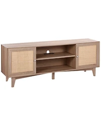 Sugift Rattan Tv Stand, Mid Century Modern, Adjustable Shelfs, with Usb Ports for Living Room