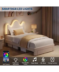 gaomon Bed Frame Lamb Velvet Cute Platform Wooden Slats Led Light Noise Free No Box Spring