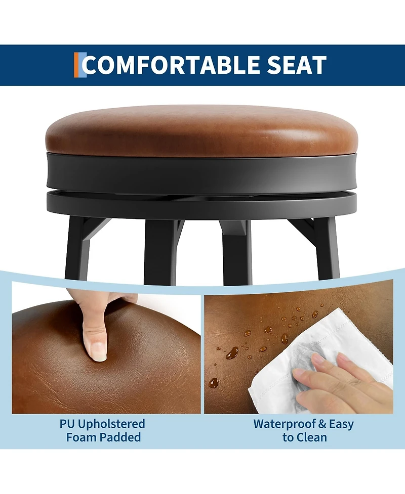 gaomon 30" Swivel Bar Stools Set of 2, Pu Leather Backless Metal Frame